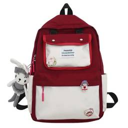 Mochila escolar casual mochila escolar para meninos e meninas mochila de nylon bolsa escolar bolsa de livro bolsa para laptop, Vermelho, No pendant
