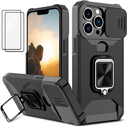 Capa para iPhone 14 Pro Max Case com tampa para câmera deslizante e protetor militar de grau militar com suporte magnético para iPhone 14 Pro Max (preto)