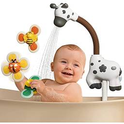 ERYUE brinquedos de banho,Brinquedos de banho de bebê com cabeça de chuveiro e 3 brinquedos giratórios de sucção girafa bonito chuveiro com spray de água de verão brinquedo de banheira para crianças c