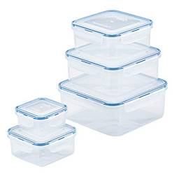 Tampas de armazenamento de alimentos LOCK & LOCK Easy Essentials, sem BPA, 10 peças – quadrado, transparente