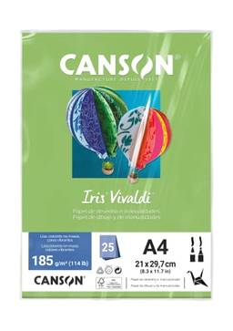 CANSON Iris Vivaldi, Papel Colorido A4 em Pacote de 25 Folhas Soltas, Gramatura 185 g/m², Cor Maça Verde (27)