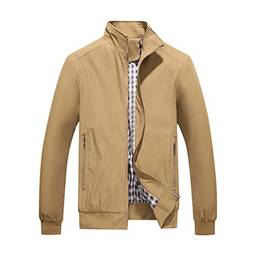 Jaqueta corta-vento masculina leve, de manga comprida, Caqui, X-Small