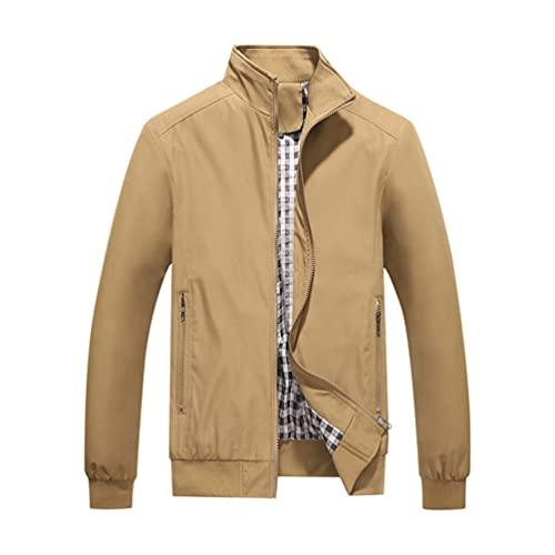 Jaqueta corta-vento masculina leve, de manga comprida, Caqui, Large