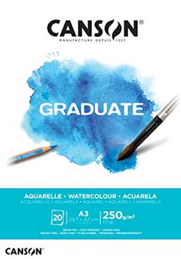 CANSON Graduate, Bloco de Papel para Aquarela, Tamanho A3