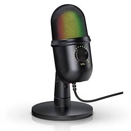 Andoer Microfone condensador RGB Microfone cardioide USB com efeito de luz colorida, monitoramento de um botão, mudo em tempo real com suporte de microfone de mesa para laptop, PC, transmissão ao vivo, videoconferência, jogo on-line