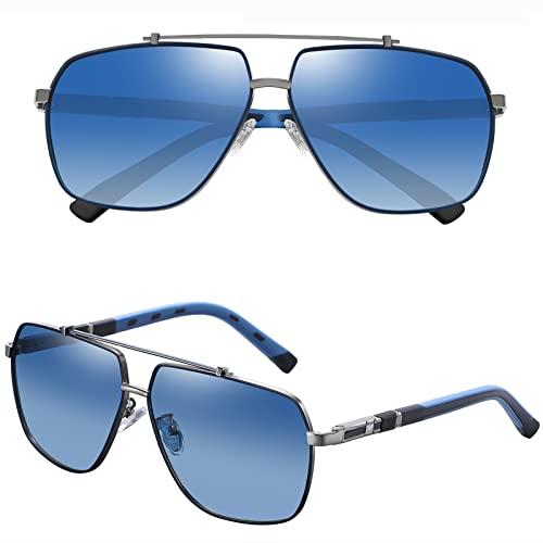 Óculos de Sol Masculino Polarizados Joopin Grande Armação Retangular Metal Leve Dirigindo Óculos de Sol para Homens, Proteção UV400 (Gradiente Oceano Azul)