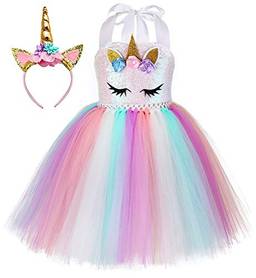 Vestido de unicórnio de lantejoulas ZYLR para meninas de 1 a 10 anos com faixa de cabeça vestidos de festa de aniversário(5-6 Years,Rosa)