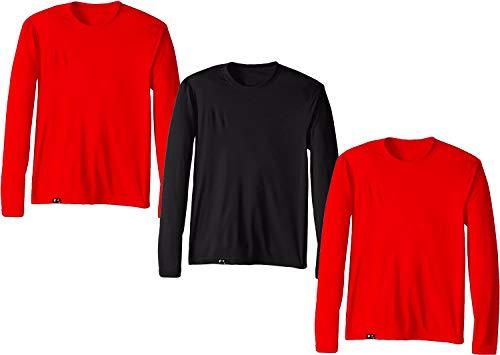 Kit com 3 Camisetas Proteção Solar Uv 50 Ice Tecido Gelado – Slim Fitness – Vermelho - Vermelho - Preto – GG