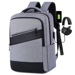 Mochila para laptop de viagem masculina com carregamento USB, impermeável, de grande capacidade, de náilon, bolsa escolar feminina, Cinza claro
