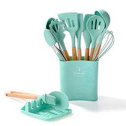 Kit Utensílios de Silicone para Cozinha - 13 peças - Verde Água - kit utensílios de cozinha, kit cozinha, conjunto de panelas…