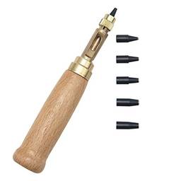 Supvox — 6 peças de perfurador de couro, ferramenta de perfuração de papel, ferramenta de encadernação de livros, cabo de madeira, 6 pontas, 1,5 mm, 2 mm, 2,5 mm, 3 mm, 3,5 m, 4 mm