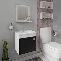 Gabinete De Banheiro 100% Mdf Iris 44 Cm Com Espelho Branco/preto - Mgm