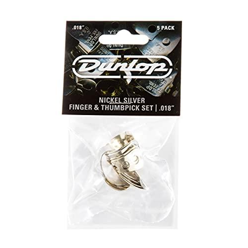 Dedos e palhetas de dedo Dunlop de prata de níquel, 0,45 cm, pacote com 5 jogadores
