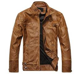 SevenDwarf casaco masculino Jaqueta de couro masculina vintage com gola alta para motocicleta jaqueta de couro sintético com forro de lã para inverno casaco bomber ativo