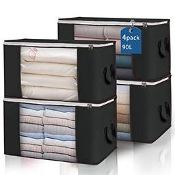 Sacos de armazenamento grandes, caixas de armazenamento de 3 pacotes de roupas organizadores de armário dobráveis recipientes de armazenamento com alças duráveis Tecido grosso para cobertor edredom ro