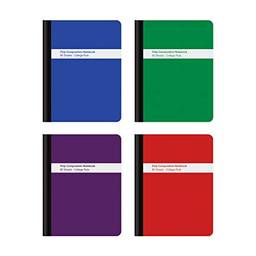 Oxford Caderno de composição poliéster, pacote com 4, papel pautado universitário, 24 x 18 cm, 80 folhas, cores sortidas: azul, verde, roxo, vermelho (64958)