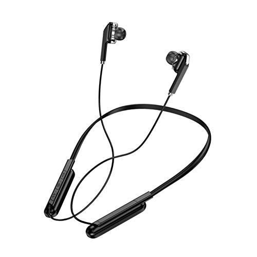 Fone de ouvido esportivo sem fio Bluetooth 5.0 subwoofer estéreo pendurado no pescoço pendurado metal magnético fone de ouvido Bluetooth (Preto)