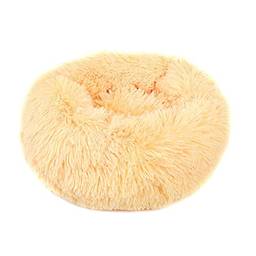 Cama de cachorro calmante & cama de gato, cama de abraço de cachorro donut, aconchegante cama redonda de cachorro macio, fofo faux pele pelúcia dog cat cama (40cm / 50cm / 60cm / 70cm / 80cm) (40cm, amarelo)