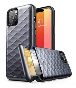 iPhone 12 Pro Max Case, Clayco [Argos Series] Slim Card Holder Protective Wallet Case for iPhone 12 Pro Max 6.7" with Built-in Sliding Credit Card/ID Card Slot - Black