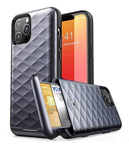 iPhone 12 Pro Max Case, Clayco [Argos Series] Slim Card Holder Protective Wallet Case for iPhone 12 Pro Max 6.7" with Built-in Sliding Credit Card/ID Card Slot - Black