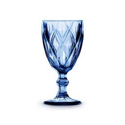 Mimo Style Jogo de 6 Taças de Vidro Azul Vitral com Capacidade de 320ml com Alto Relevo e Aparencia Diamantada. Ideal para Vinhos, Sucos, Uísque, Água e Cerveja, Cálice para Festa e Casamento