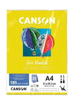 CANSON Iris Vivaldi, Papel Colorido A4 em Pacote de 25 Folhas Soltas, Gramatura 185 g/m², Cor Amarelo (05)