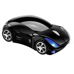 Usbkingdom Mouse sem fio 2,4 GHz Cool 3D Sport Car Shape Ergonomic Optical Mouses com receptor USB para PC Laptop Computer Women Small Hands (preto)