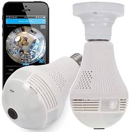 TwiHill Câmera lâmpada espiã ip segurança com visão noturna sensor de presença alarme e alerta no celular android e ios(1*camera lâmpada 3d panoramica+1*Cartão de memória 32GB))