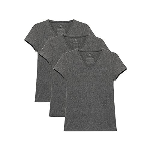 Kit 3 Camisetas Babylook Gola V Feminina; basicamente; Mescla Escuro P