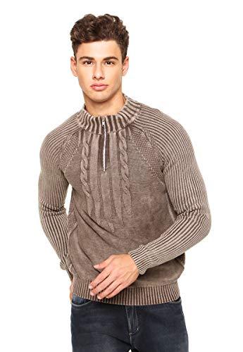 Blusa tricô meio ziper estonada 100% Algodão 7113 COR:Marrom;Tamanho:G;Gênero:Masculino