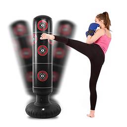 Tomshin Saco de boxe para fitness Saco de boxe inflável com suporte Saco de boxe de brinquedo em PVC Saco para torre de puncionamento interno