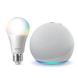 Echo Dot (4ª Geração): Smart Speaker com Alexa - Cor Branca + Lâmpada Inteligente Elgin