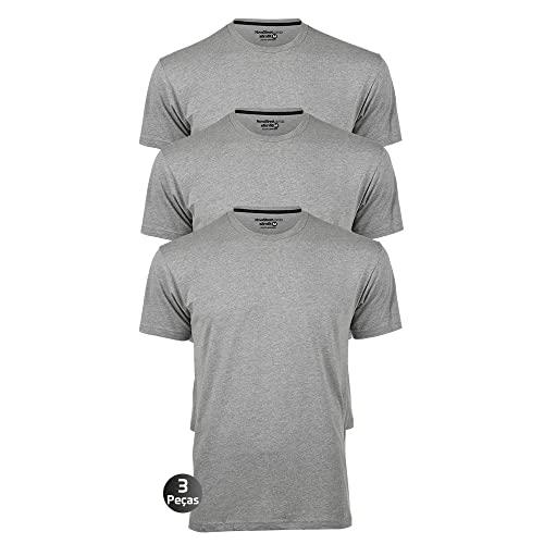 Kit 3 Camisetas Masculinas Básica Lisa Slim Algodão 30.1 Premium Cor:Cinza:Cinza:Cinza;Tamanho:P