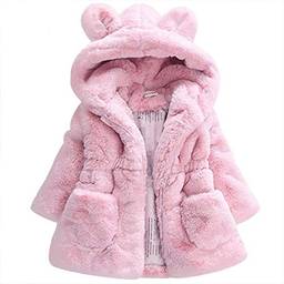 Casaco de pele sintética para meninas de 1 a 7 anos de inverno 2020 novo fleece quente para festa de concursos quente jaqueta de neve para bebês com capuz roupas infantis, rosa, 7