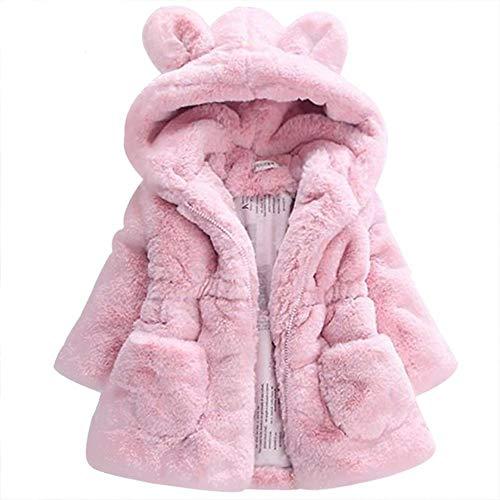 Casaco de pele sintética para meninas de 1 a 7 anos de inverno 2020 novo fleece quente para festa de concursos quente jaqueta de neve para bebês com capuz roupas infantis, rosa, 5