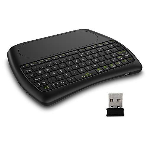 Btuty D08 2.4 G Teclado Sem Fio Touchpad Mouse Handheld Controle Remoto com Colorido LED Backlight Compatible with Android TV Inteligente PC Notebook Laptop Preto