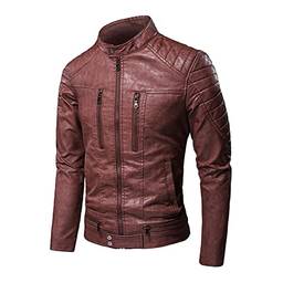 SevenDwarf casacos e jaquetas Masculina Jaqueta masculina de gola de lã PU quente jaqueta de motociclista