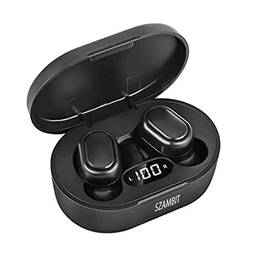 SZAMBIT Fones de Ouvido Sem Fio,Fones de Ouvido Intra-Auriculares Bluetooth 5.0,Fone de Ouvido Esportivo com Visor Digital Led,Fones de Ouvido Estéreo à Prova D'água com Caixa de Recarga,Preto