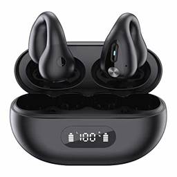 SZAMBIT Fones De Ouvido De Condução óssea Bluetooth 5.3 Com Clipe De Ouvido Sem Fio Fone De Ouvido Esporte à Prova D'água Com Microfone Redução De Ruído Fone De Ouvido (Branco,Display LED)