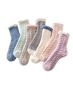 Bycc Bynn Meias femininas com chinelo de pelúcia super macia de inverno meias de microfibra casuais para dormir em casa (Patchwork - Kit 7 pares)