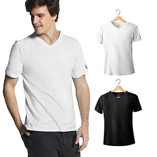 Kit com 2 Camisetas Gola V Basic Regular Preta e Branca - Polo Match (P)