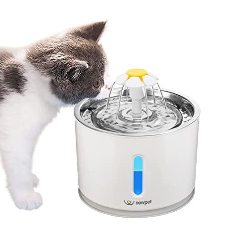 Fonte de Agua para Gatos, Fonte para Animais de Estimação LED 2.4L Dispensador Automático de Agua Potável de Aço Inoxidável para Gatos, Cães, Outros Animais de Estimação