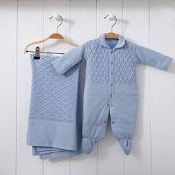 Saída De Maternidade Mami Tricot Modelo Colete Tamanho Rn 02 Peças, Papi Textil, Azul