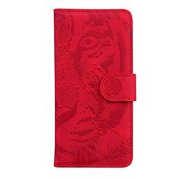 Capa carteira para Motorola Moto Edge Flip Folio Capas de telefone [sensação de pele][tigre em relevo] - Vermelho
