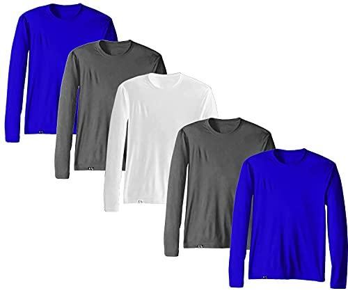 KIT 5 Camisetas Proteção Solar Permanente UV50+ Tecido Gelado – Slim Fitness – G 2 Royal - 2 Cinza - 1 Branco