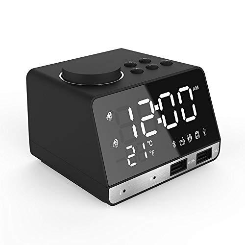 Despertador digital com alto-falante Bluetooth 4.2, Despertador de Cabeceira com rádio FM, Função de soneca do temporizador Tela de espelho LED Alarmes duplos, Termômetro e porta de carga USB