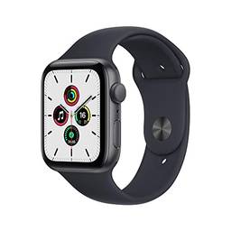 Apple Watch SE (GPS), Caixa em alumínio cinzento sideral de 44 mm com Pulseira esportiva meia-noite