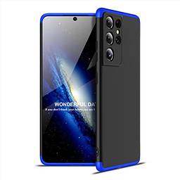 SHUNDA Capa para Samsung Galaxy S21 Ultra, ultrafina 3 em 1 híbrida 360° capa protetora completa fosca destacável antiarranhões capa dura para Samsung Galaxy S21 Ultra 7,8" - Azul + Preto