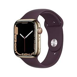 Apple Watch Series 7 (GPS + Cellular), Caixa em aço inoxidável dourado de 45 mm com Pulseira esportiva cereja escura