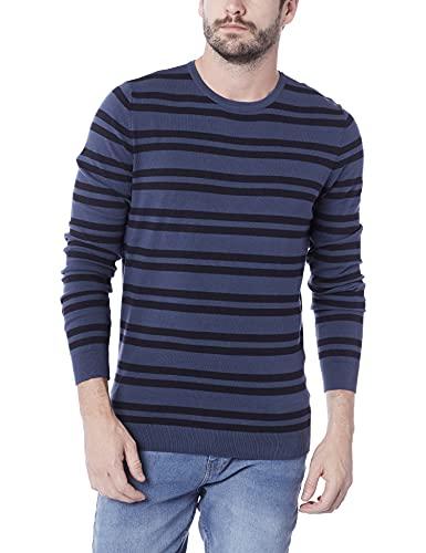 Suéter listrado em tricô de algodão, Hering, Masculino, Preto, XXG
